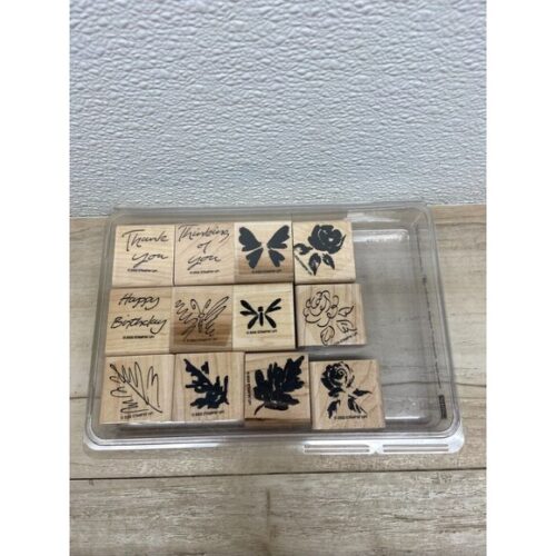 2002 Stampin Up Simple Sketches Set Of 12 Wood Mounted Rubber Stamps