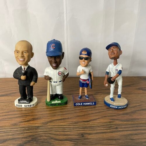 4x CHICAGO CUBS Ceramic Bobbleheads Soriano, Jackson, Hamels & Sirott MLB Lot