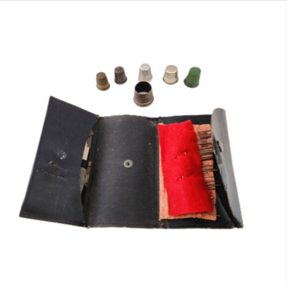 Antique Black Foldable Sewing Needle Case with Snap Closure & Thimbles M… Antique Black Foldable Sewing Needle Case with Snap Closure & Thimbles M…