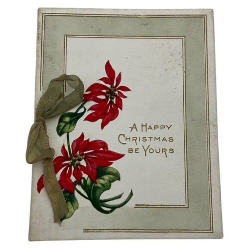 Antique Christmas Greeting Card Red Poinsettia Elf Poem Early 1900s Ephemera