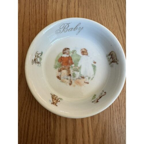 Antique German Baby Cereal Bowl with Jack & Jill, Vintage Porcelain Ceramic