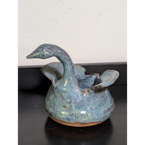 Art Studio Pottery Swan Container Beautiful Blue Glaze 7 1/2" Artist Signed