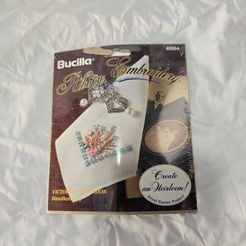 Bucilla Ribbon Embroidery Vtg 1994 Victorian Splendor Handkerchief Stitch Kit