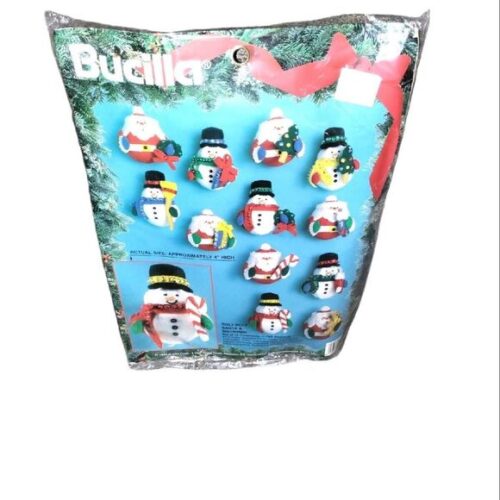 Bucilla Roly Poly Santa and Snowmen Set of 12 Ornaments Felt #83140 New 1994