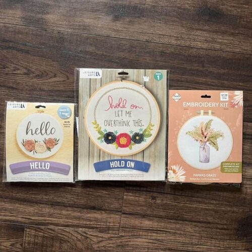 Bundle Lot 3 Leisure‎ Art Embroidery Flower Hello Hold On Pampas Grass Kits NEW