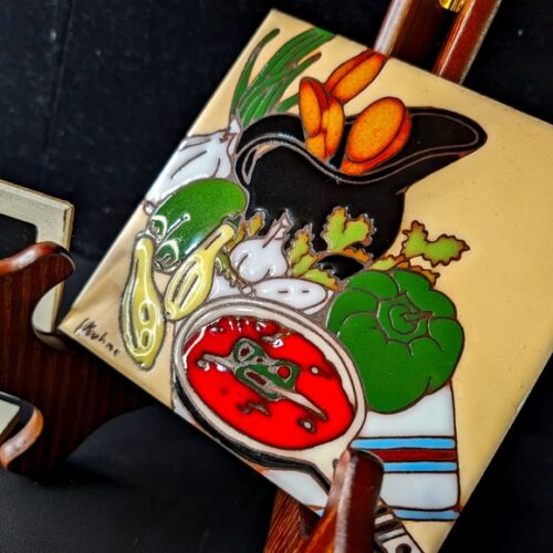 Ceramic trivets bundle of 2 vintage signed art piece trivets