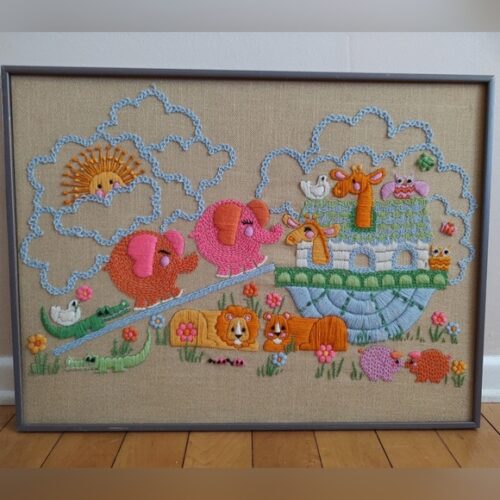 Colorful Embroidered Noah's Ark Wall Art