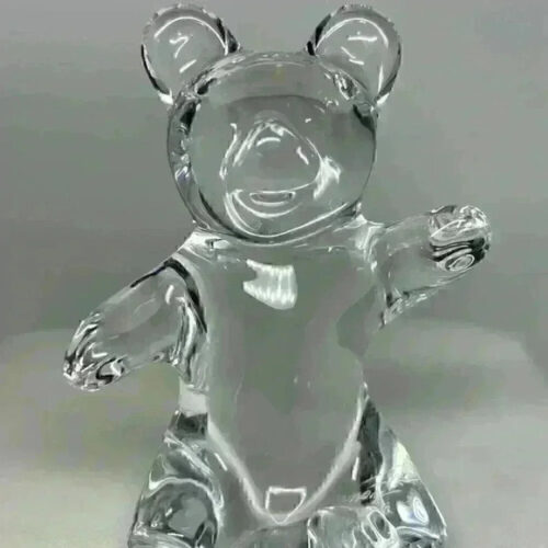 DAUM FRANCE Teddy Bear Figurine Art Glass Clear Crystal 4" Signed