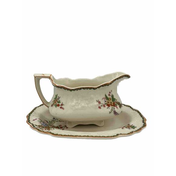Devon Myott Staffordshire England Gravy Boat With Underplate 1930’s 7” Devon Myott Staffordshire England Gravy Boat With Underplate 1930’s 7”