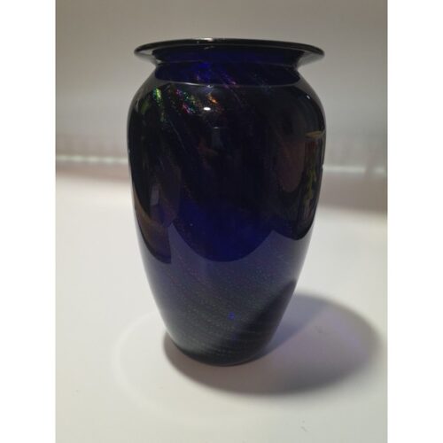 Eickholt Iridescent Cobalt Blue Swirl Glass Vase 8" Tall Signed Eikholt 1987