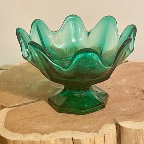 Eight Finger Vintage Art Glass Candy Dish in Teal Green