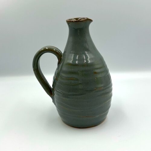 Handmade Studio Pottery Pitcher Vase Glossy Blue Gray Glaze Signed