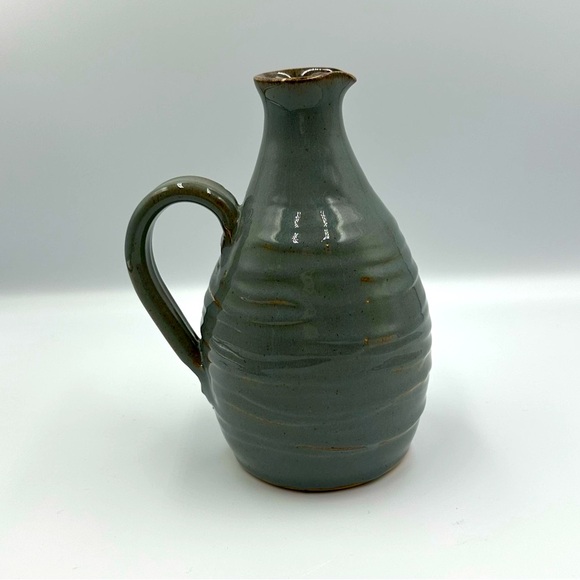 Handmade Studio Pottery Pitcher Vase Glossy Blue Gray Glaze Signed Handmade Studio Pottery Pitcher Vase Glossy Blue Gray Glaze Signed