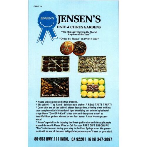 Jensen's Date & Citrus Gardens Award Winning Products 1982 Palm Springs Ad SJ7