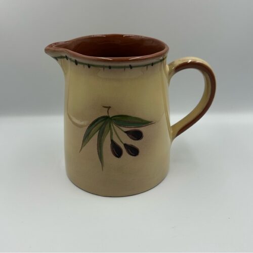 Like New World Market Ceramic Pitcher Hand-Painted Olive Design Made in Portugal