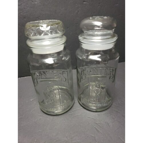 Lot of 2 Vintage Planters Mr. Peanut Glass Jars 1981‎ 75th Anniversary