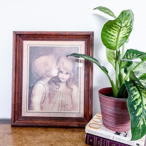 Margaret Kane A Little Kiss First Kiss Mid Century Modern Big Eye Print Framed