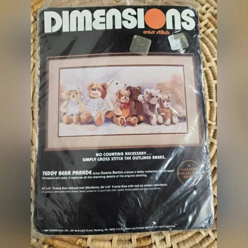 NWT Vintage Dimensions 1980s Bear Cottagecore Cross Stitch Kit