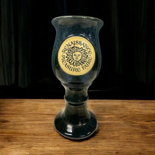 Renaissance Pleasure Faire Large Blue Glazed Clay Goblet Chalice Cup 7" castle