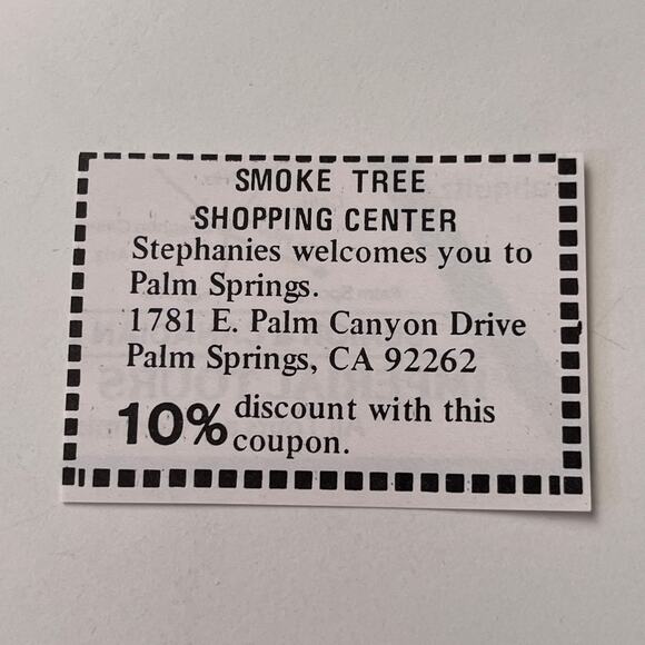 Smoke Tree Shopping Center Stephanies Palm Springs 1982 Palm Springs Ad SAI5-S15 Smoke Tree Shopping Center Stephanies Palm Springs 1982 Palm Springs Ad SAI5-S15