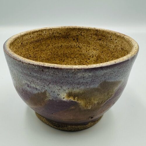 Studio Pottery Artist Stamped Handcrafted Ceramic Rice Bowl Brown and Purple Vtg