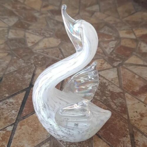 Swan Iridescent Blown Art Glass Figurine 5.5"