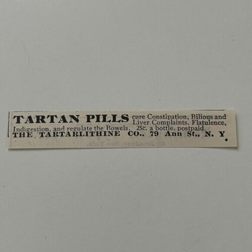 The Tartalithine Co. Tartan Pills Cure Constipation NY 1903 Clipping SAI4-S3