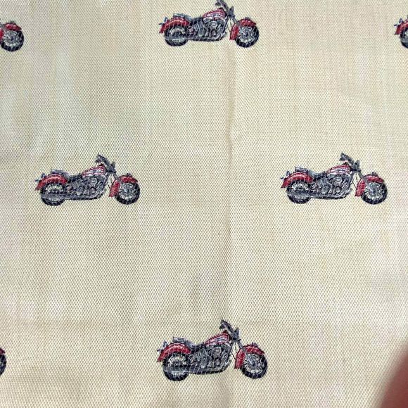 Upholstery Fabric Remnant Motorcycle Motif Embroidered Cream Cut Size 54"Wx60"L Upholstery Fabric Remnant Motorcycle Motif Embroidered Cream Cut Size 54"Wx60"L