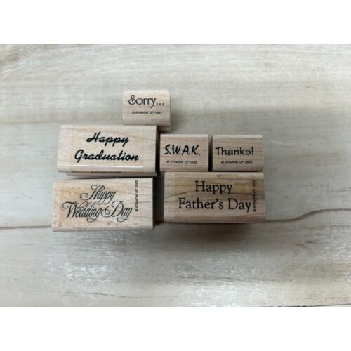 Vintage 1993 Stampin' Up! Set Of 6 Wishes Wood Mounted Rubber Stamps