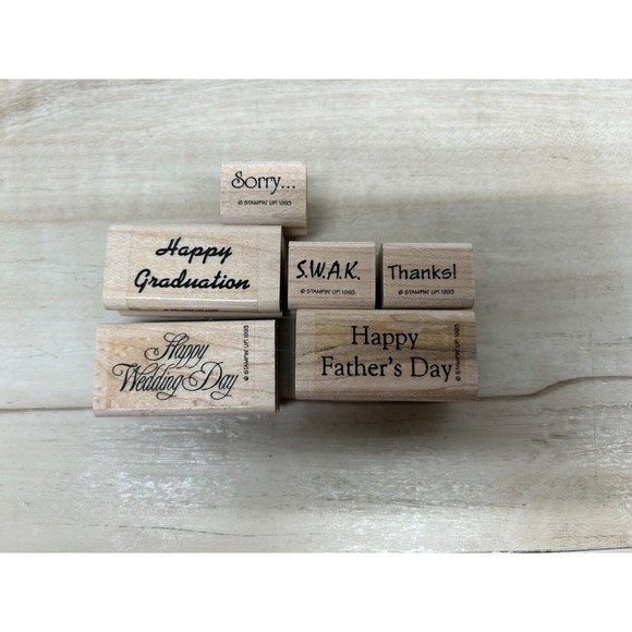 Vintage 1993 Stampin' Up! Set Of 6 Wishes Wood Mounted Rubber Stamps Vintage 1993 Stampin' Up! Set Of 6 Wishes Wood Mounted Rubber Stamps