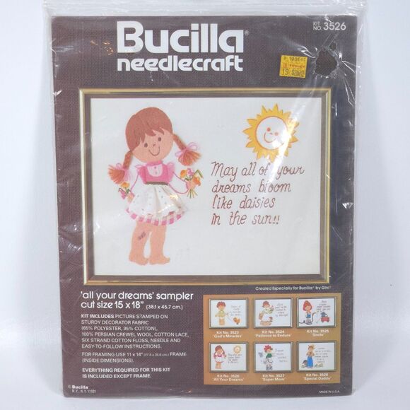 Vintage Bucilla All Your Dreams Crewel Kit 3526 15x18 Sealed NOS Grannycore Cute Vintage Bucilla All Your Dreams Crewel Kit 3526 15x18 Sealed NOS Grannycore Cute