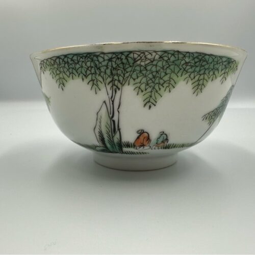 Vintage Chinese Porcelain Bowl Hand-Painted Landscape Scene Marked “China”