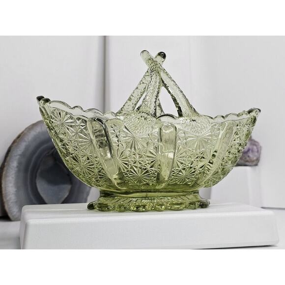 Vintage Cool Green Glass Small Basket Vintage Cool Green Glass Small Basket