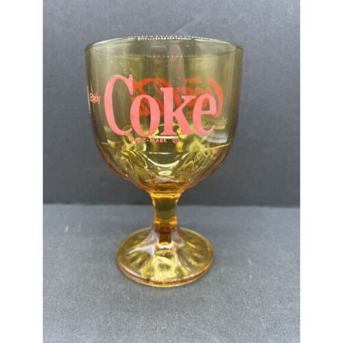 Vintage Enjoy Coca-Cola Coke Goblet Amber‎ Yellow Glass w/ Red Lettering - #154