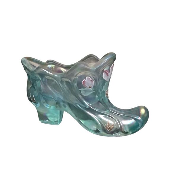 Vintage Fenton Blue Drapery Slipper Hand Painted Vintage Fenton Blue Drapery Slipper Hand Painted