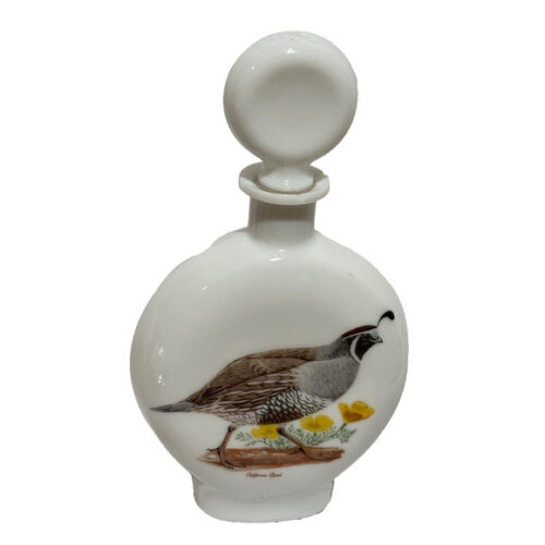 Vintage Field Birds CALIFORNIA QUAIL Whiskey Decanter Milk Glass Hunter 1969 man
