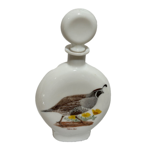 Vintage Field Birds CALIFORNIA QUAIL Whiskey Decanter Milk Glass Hunter 1969 man Vintage Field Birds CALIFORNIA QUAIL Whiskey Decanter Milk Glass Hunter 1969 man