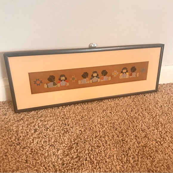 Vintage handmade Framed Cross-Stitch Art with Amish dolls no glass Vintage handmade Framed Cross-Stitch Art with Amish dolls no glass