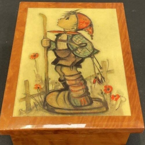 Vintage Hummel wooden wind-up music box.