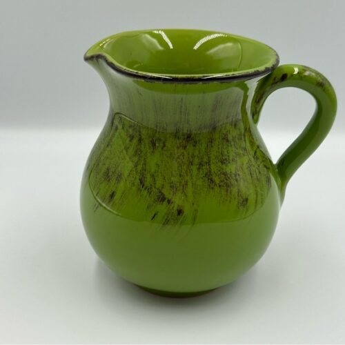 Vintage Italian Stoneware Pottery Pitcher Green Glazed Ceramic Made in Italy