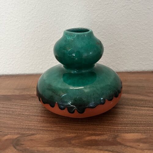 Vintage Mexico Red Clay Ceramic Pottery Vase Southwestern Green Glaze Handmade‎