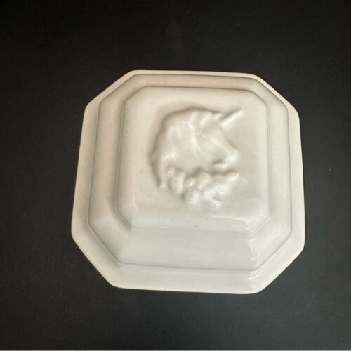 Vintage Unicorn Trinket Box White Raised ceramic Glazed Rare with Lid