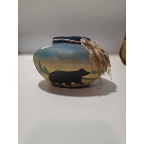 Vintage Unsigned Native‎ American Art pottery With Bear, Moon Leather, Stones