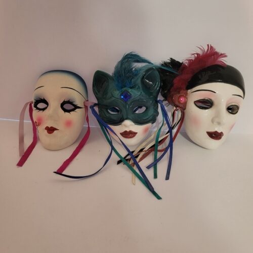 Vtg 1993 Clay Art Ceramic Mardi Gra Mask Set - Multicolor