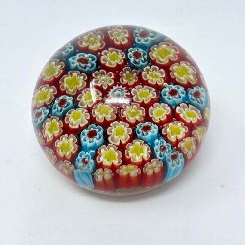 Vtg Murano Style Millefiori Color Paperweight Floral Handblown Art Glass 2-7/8”