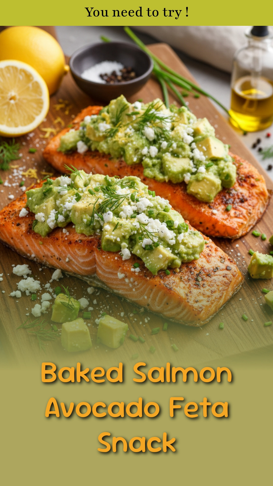 Baked Salmon Avocado Feta Snack