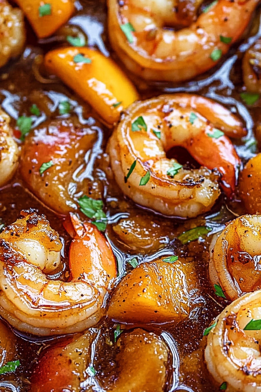 Bourbon Peach Glazed Grilled Shrimp