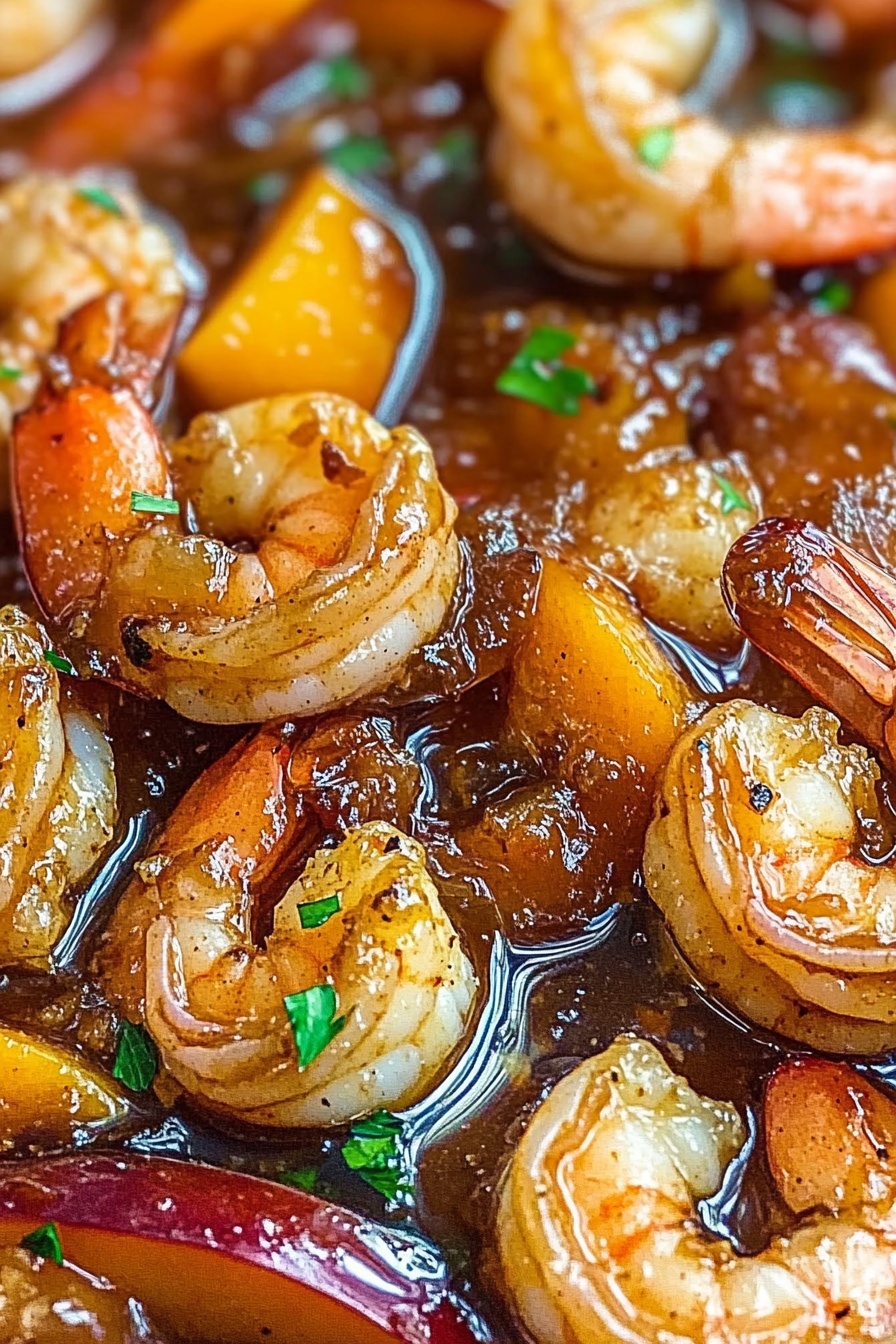 Bourbon Peach Glazed Grilled Shrimp