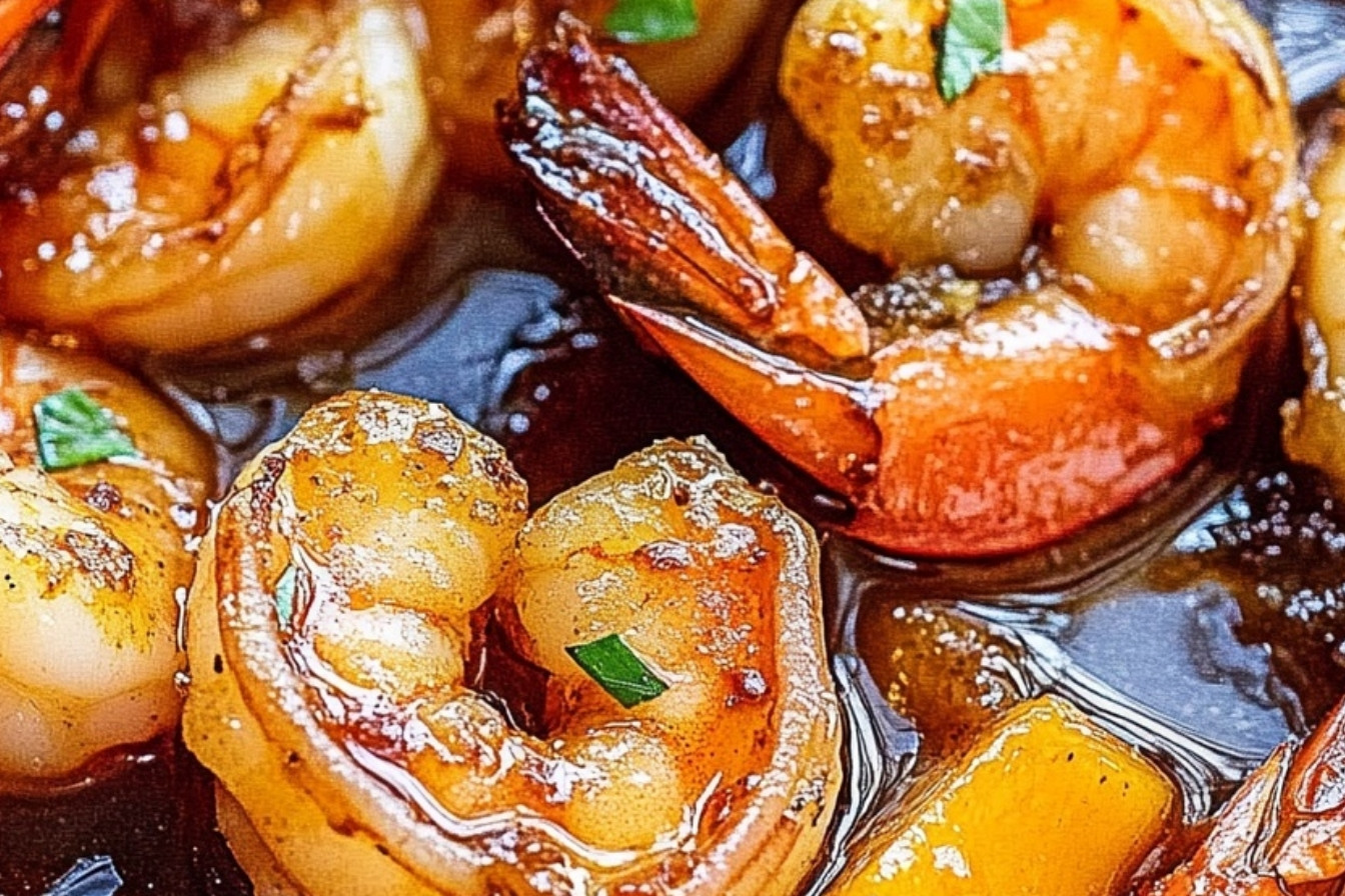 Bourbon Peach Glazed Grilled Shrimp
