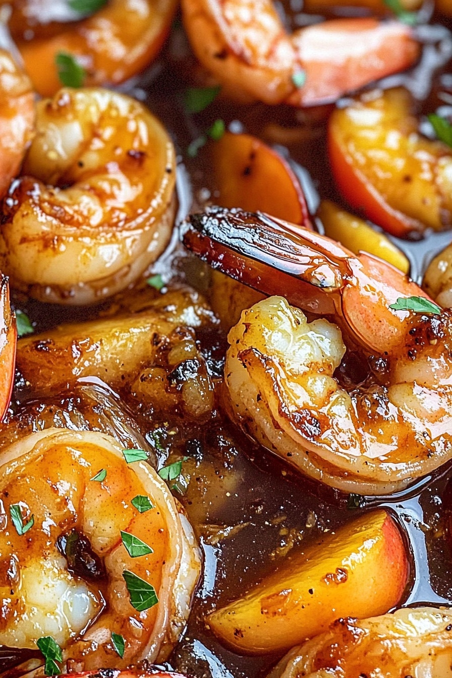 Bourbon Peach Glazed Grilled Shrimp